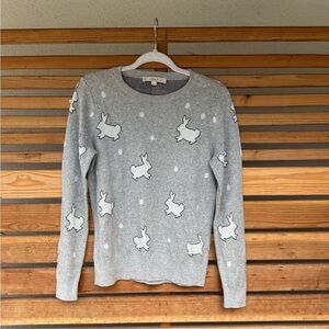 Loft Gray Rabbit Motif Crewneck Sweater